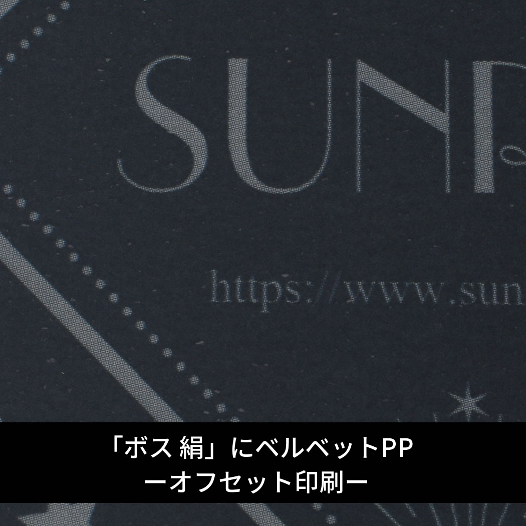 「ボス絹」にベルベットPP（オフセット印刷）